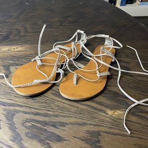 Gladiator sandals silver flats